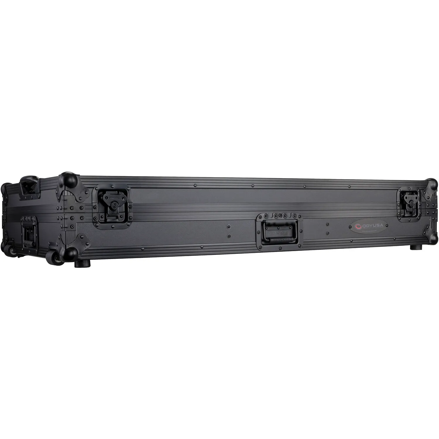 Odyssey Black Low-Profile DJ Coffin with Wheels and Glide Platform for 12" Mixer and Two Turntables