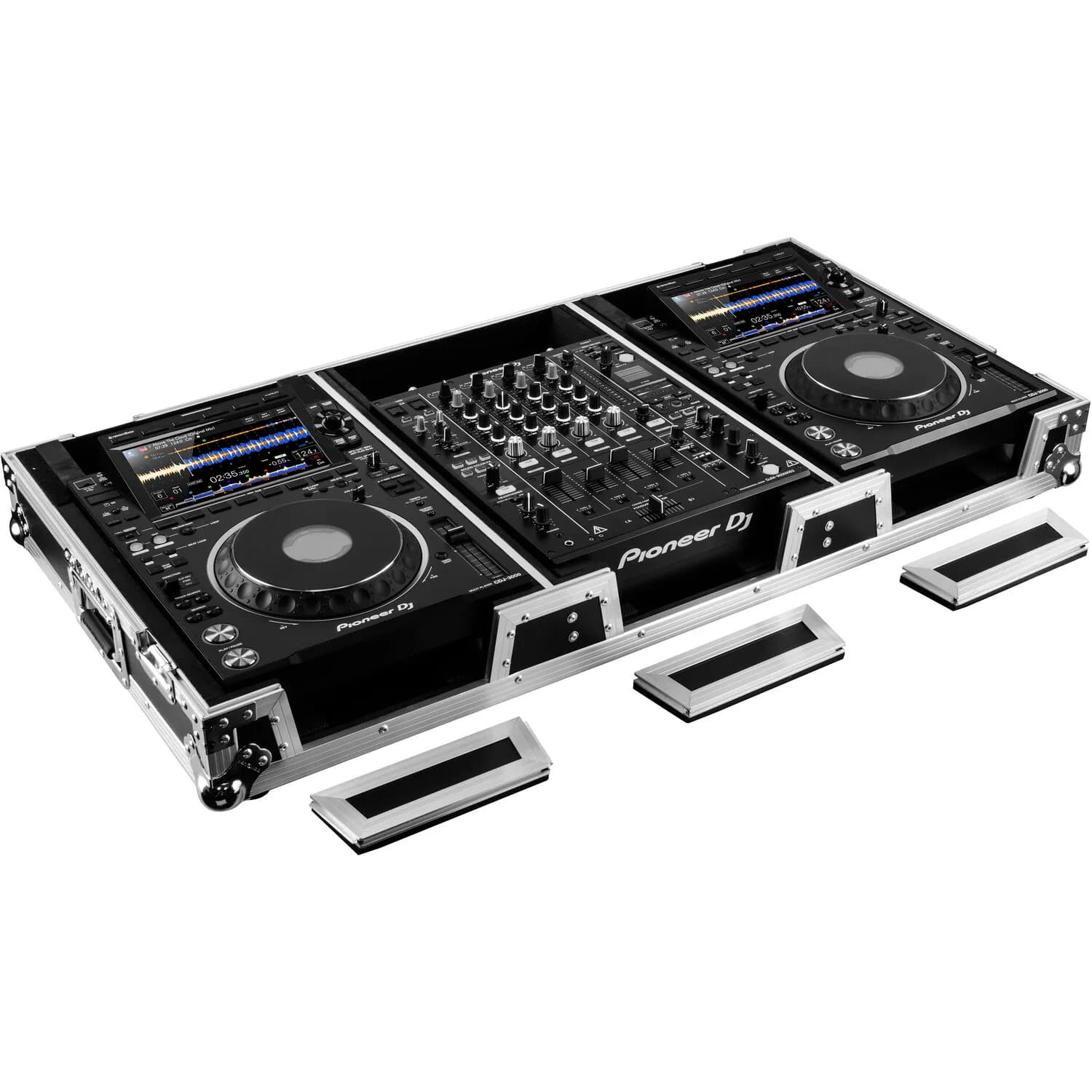 Odyssey Flight Zone Extra-Deep Coffin Flight Case for 12" DJ Mixer and Two Large-Format Media Players (Black and Silver)