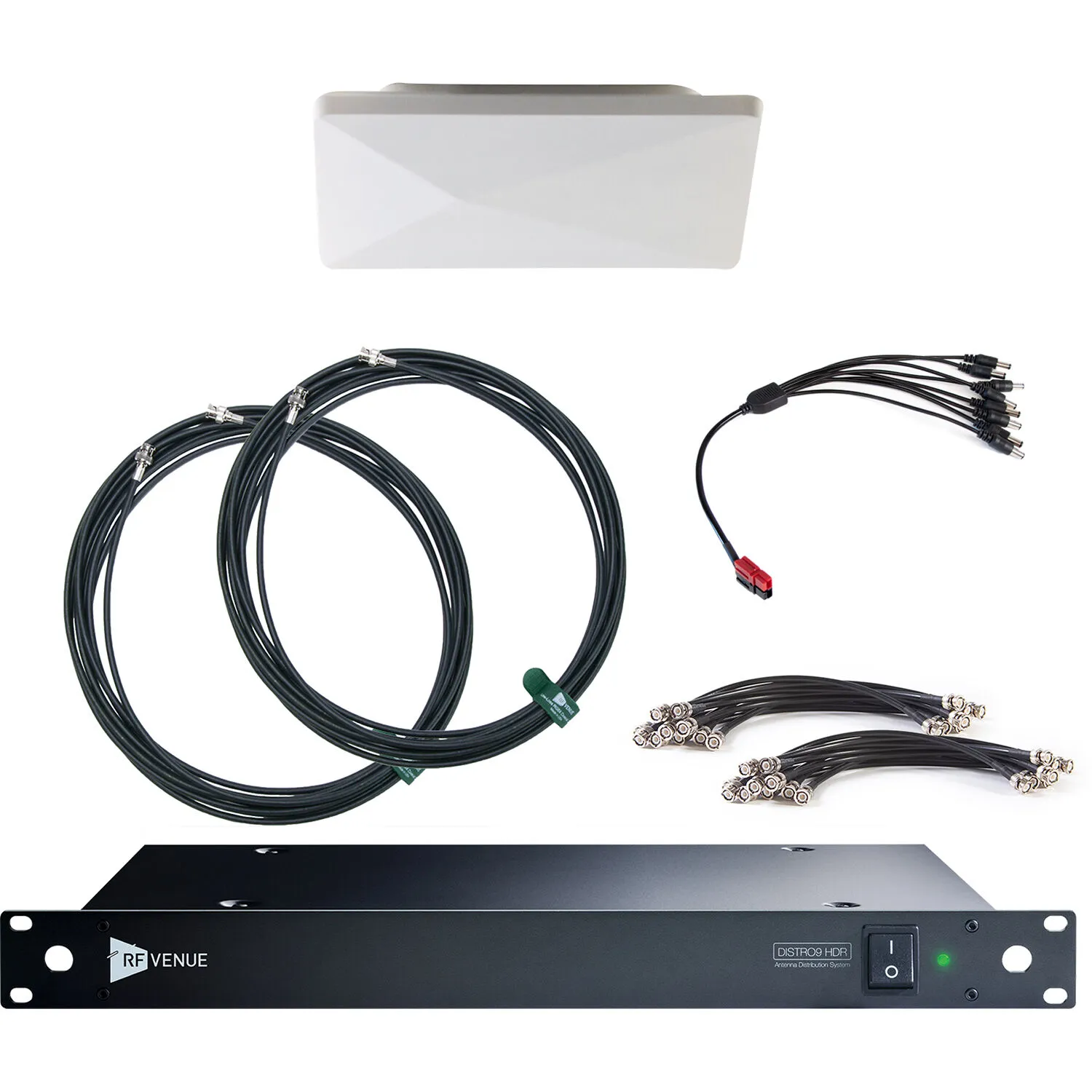 RF Venue Diversity Architectural Antenna &amp; DISTRO9 HDR 9-Channel UHF Distribution System Pack (White, 470 to 616 MHz)