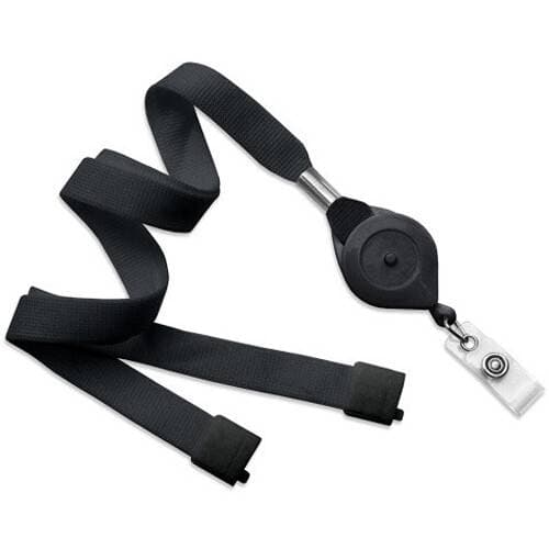 BRADY PEOPLE ID 5/8" Breakaway Lanyard with Slotted Quick-Lock Reel and Clear Vinyl Strap (Black, 100-Pack)