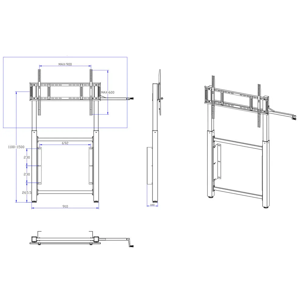 StarBoard Solution WH3193W Height-Adjustable Wall Mount with Handle