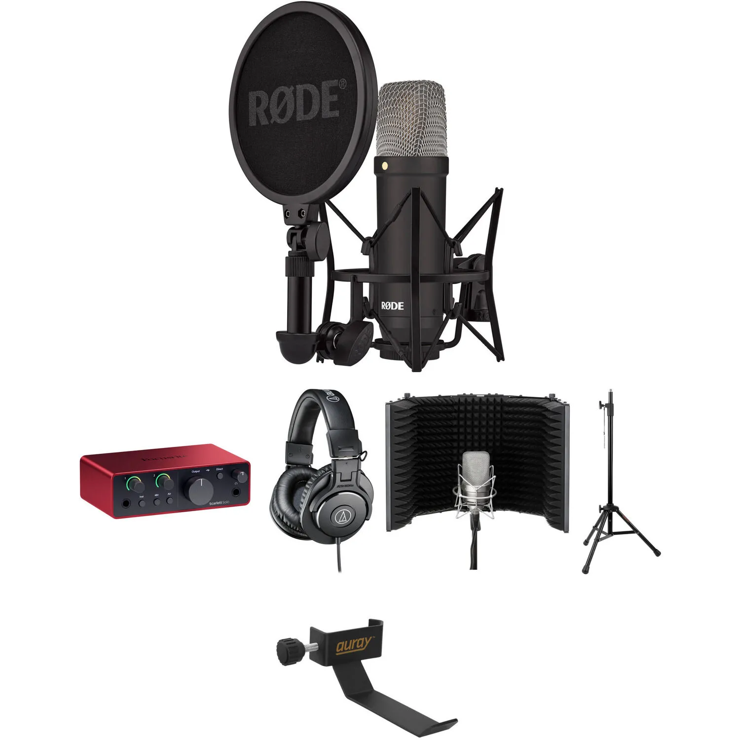 RODE NT1 Signature Series Microphone Recording Kit with Scarlett Solo Interface, Reflection Filter &amp; Accessories (Black)