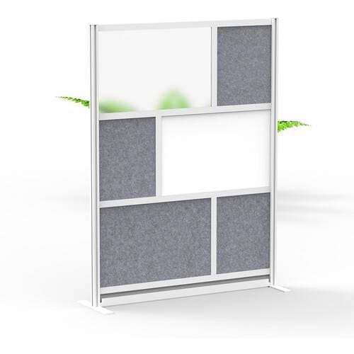 Luxor Modular Room Divider Starter Wall with Whiteboard (53 x 70", Silver)