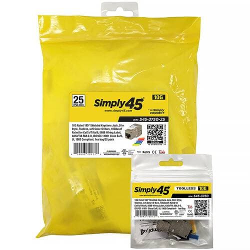 Simply45 10GBaseT STP 180° Shielded Keystone RJ45 Jack (25-Pack)