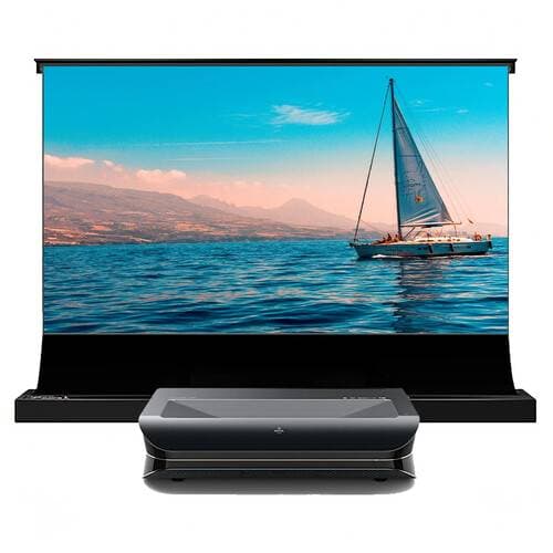 AWOL Vision LTV-3000 Pro 2000-Lumen XPR 4K RGB Laser Projector with ALR-220C Motorized Floor Screen
