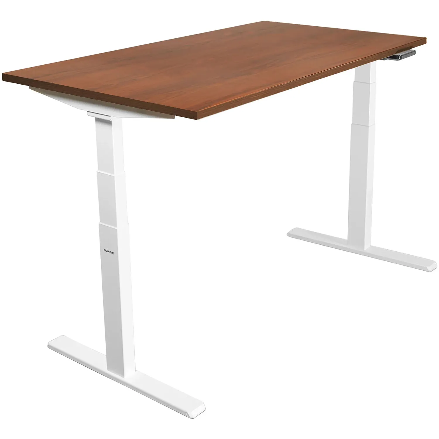 Mount-It! Ultimate Dual Motor Electric Standing Desk with 55" Tabletop (White Frame, Brown Tabletop)