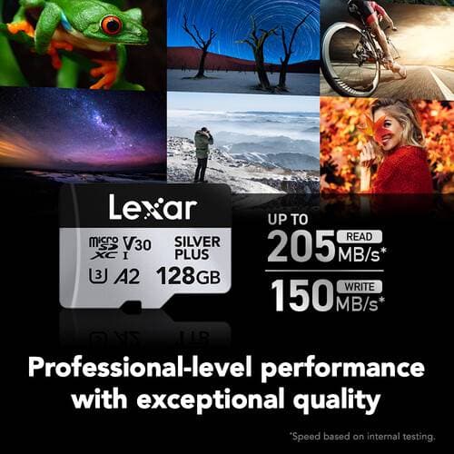 Lexar 128GB Professional SILVER PLUS UHS-I microSDXC Memory Card with SD Adapter