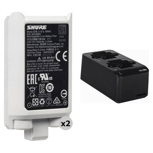 Shure SB903 Rechargeable Lithium-Ion Batteries for SLX-D Transmitters Kit with Dual-Docking Recharging Station (2-Pack)