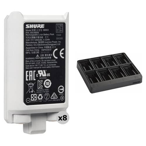 Shure SB903 Rechargeable Lithium-Ion Batteries for SLX-D Transmitters Kit with 8-Bay Charger (8-Pack)