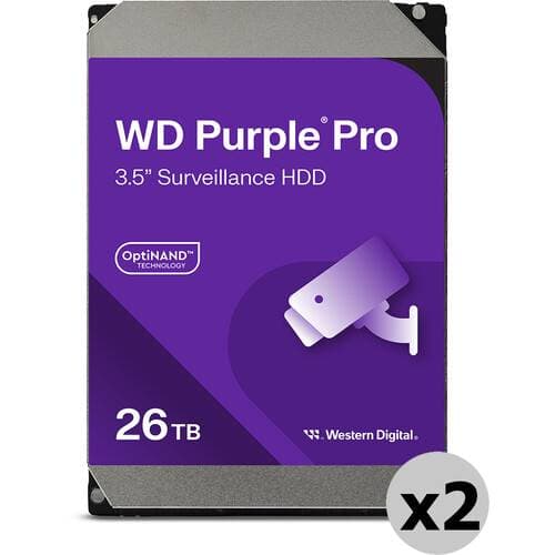 WD 26TB Purple Pro 7200 rpm SATA III 3.5" Internal Surveillance Hard Drive (Retail, 2-Pack)