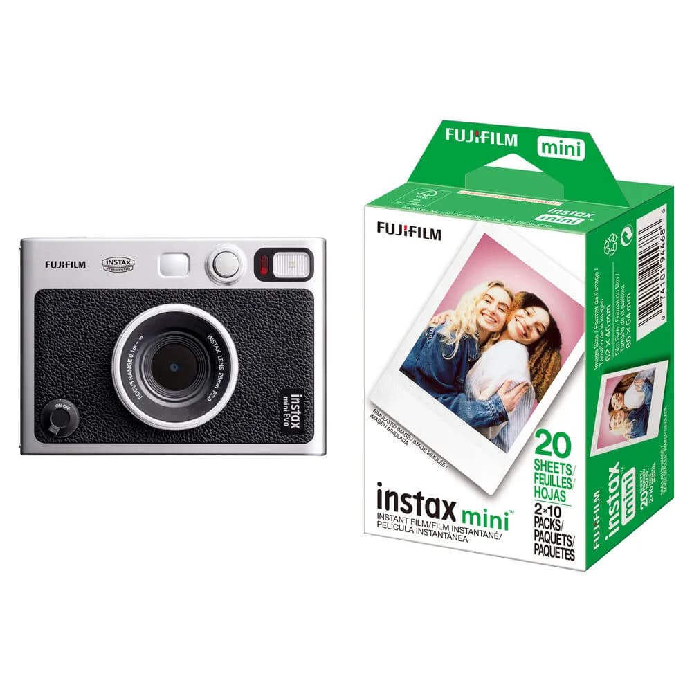FUJIFILM instax mini EVO Hybrid Instant Camera with Film Starter Pack (Black, 20 Exposures)
