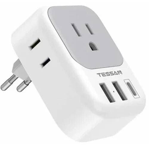 Tessan USA to European 7-in-1 USB Travel Power Adapter