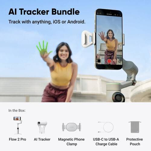 Insta360 Flow 2 Pro Smartphone Gimbal Stabilizer AI Tracker Bundle (Gray)