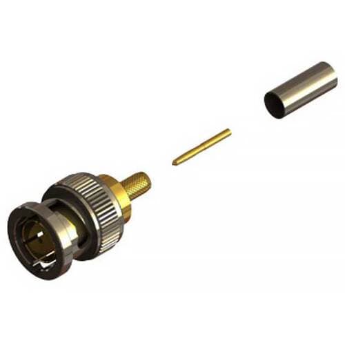 COAX Connectors BNC Ultra-HD Crimp/Crimp 12G Plug for Belden 1855A/4855R (100-Pack)