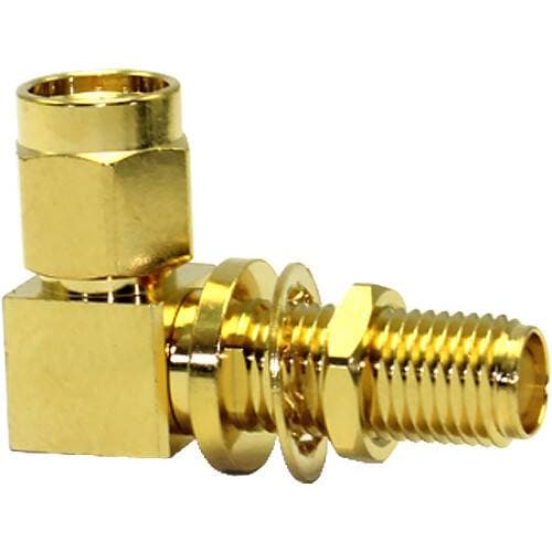 COAX Connectors SMA Right-Angle Bulkhead Jack to Plug Adapter (Gold-Plated Body &amp; Center Contact)