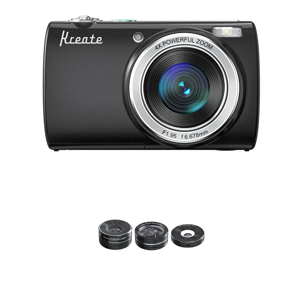 Kreate KR48 Digital Point and Shoot Camera with W37 Series Lens Kit (Black)