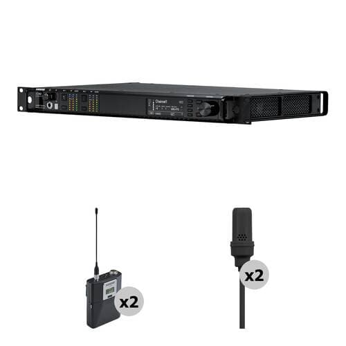 Shure AD4D-US Axient Digital Dual-Channel Wireless System with Two AD1 Bodypack Transmitters and Two UniPlex Cardioid Lav Mics (G57: 470 to 616 MHz)