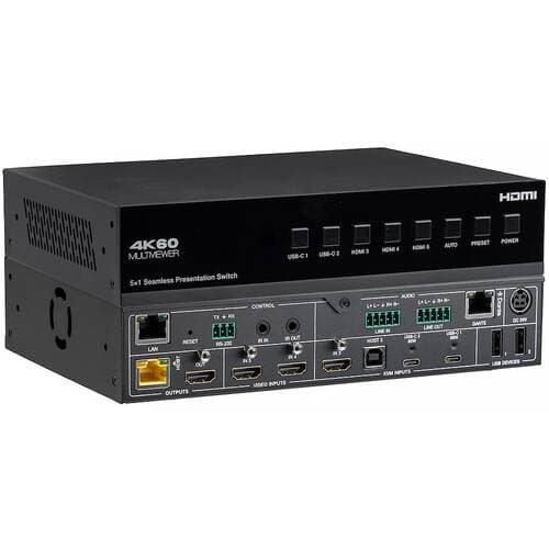 KanexPro 5x1 HDMI/USB-C 4K60 Seamless Presentation Switcher with HDBaseT 3.0 Out (230')