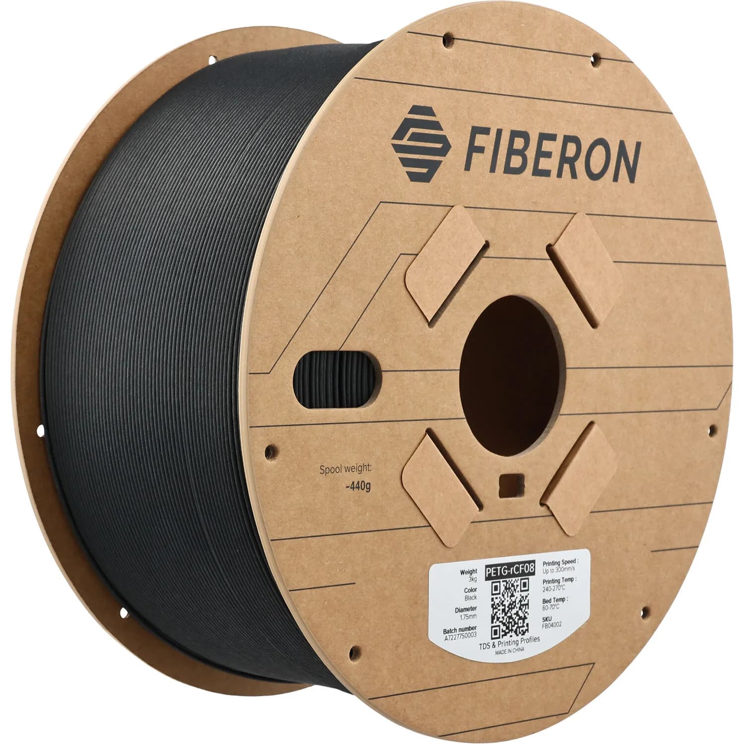 Polymaker Fiberon PETG-rCF08 Recycled Carbon Fiber Reinforced PETG Filament (Black, 3kg)