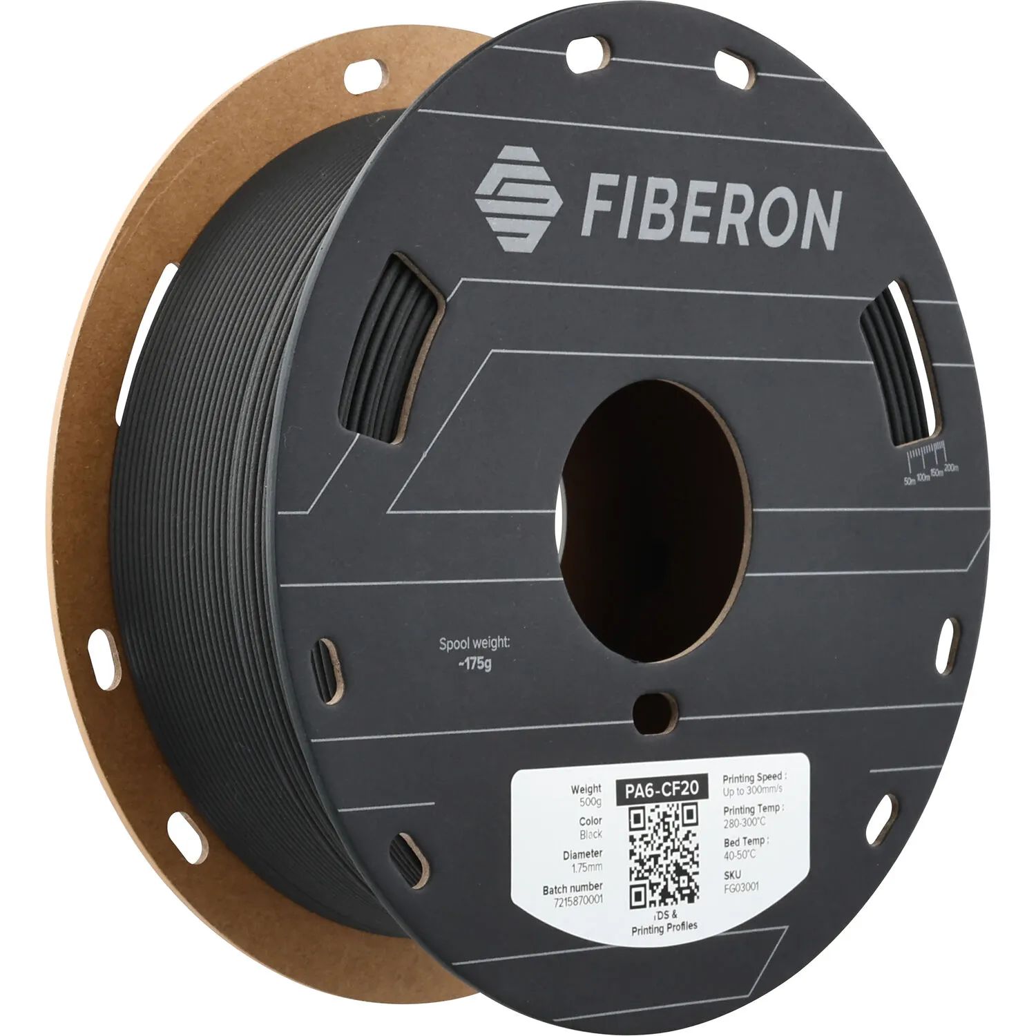 Polymaker Fiberon PA6-CF20 Carbon Fiber Reinforced Nylon 6 Filament (Black, 0.5kg)