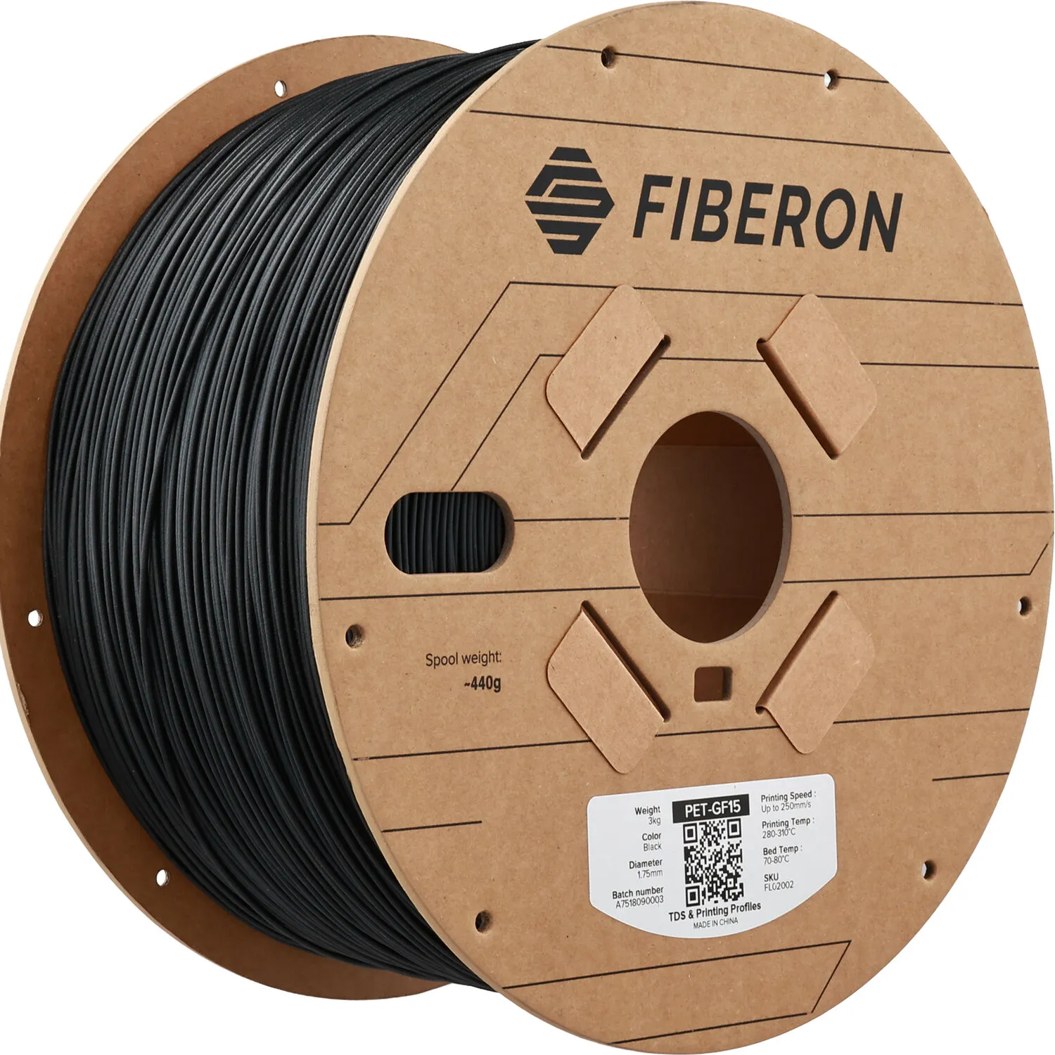 Polymaker Fiberon PET-GF15 Glass Fiber Reinforced PET Filament (Black, 3kg)