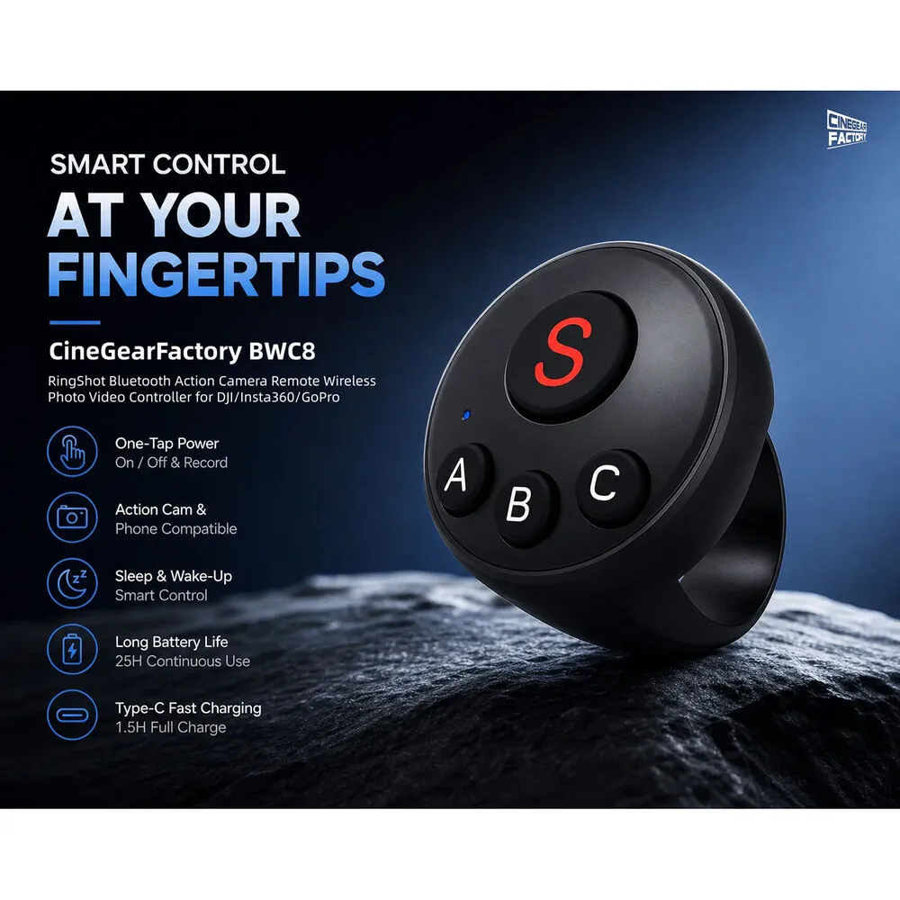 CineGearFactory BWC8 RingShot Action Camera Bluetooth Remote Controller (Black)