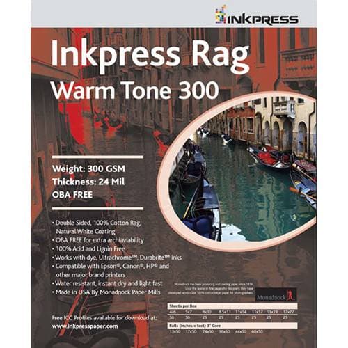 Inkpress Media Rag Warm Tone 300 Paper (8.5 x 11", 25 Sheets)